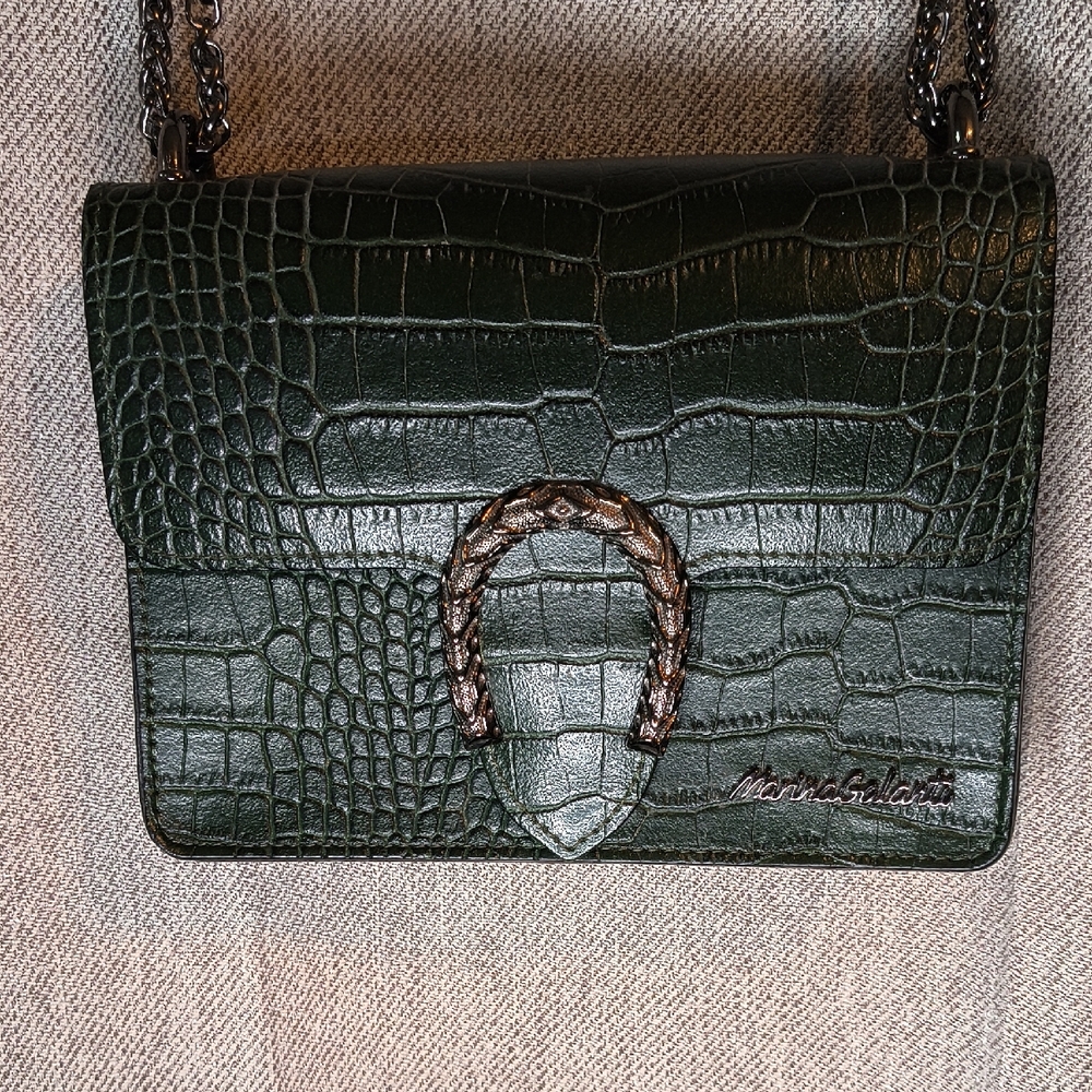 Marina Galanti Dark Green Croc-Embossed Crossbody Bag